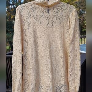 2 Pc Yellow Camisole Floral Lace Mock Neck Blouse Country Romantic Chic Set Sz M